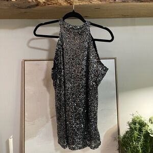 Sequin Halter Top - Black